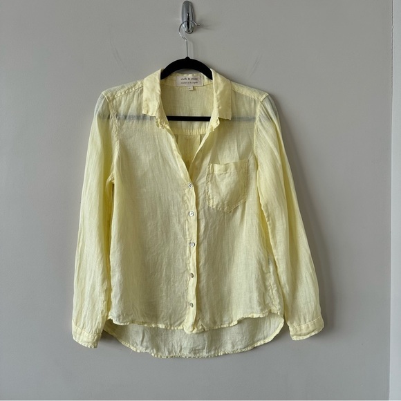 ANTHROPOLOGIE-CLOTH & Stone Sunshine Yellow 100% Linen Button Down - Picture 2 of 9